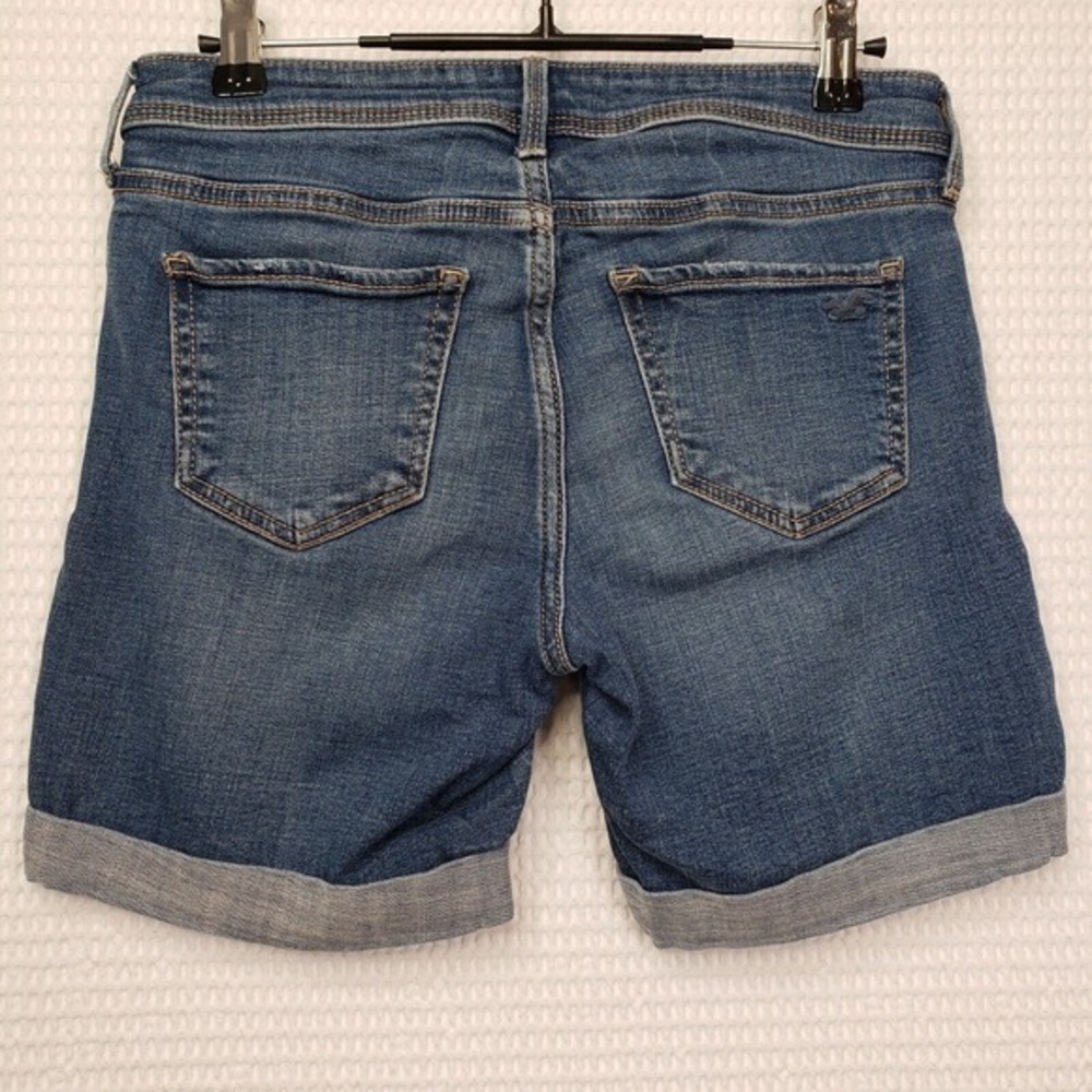 Hollister Low Rise Denim Shorts Womens 3 W26 Blue Cuffed Distressed Medium Wash - Picture 3 of 14